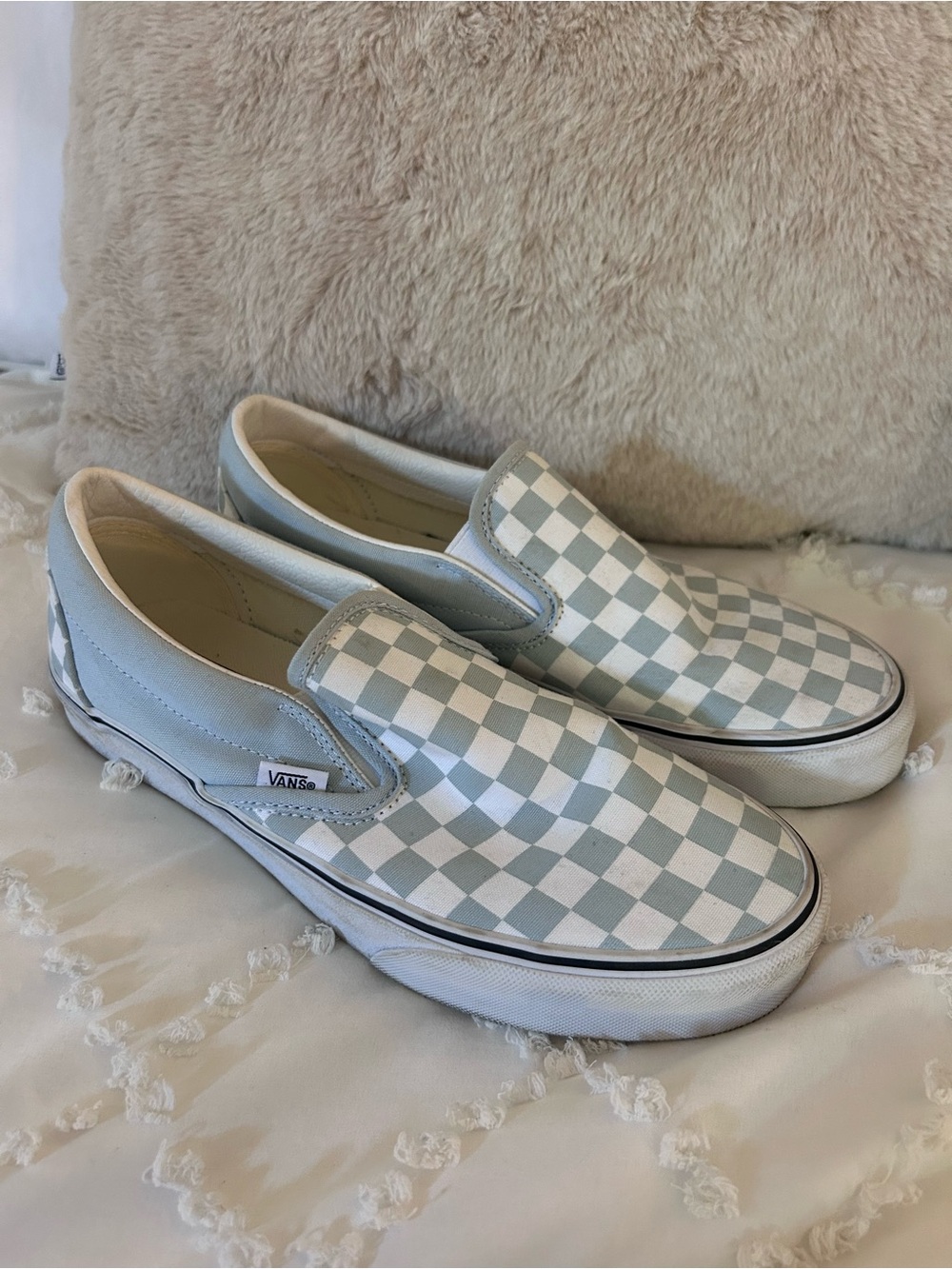 Vans Slip-On Checkerboard Sneakers - Light Blue & White